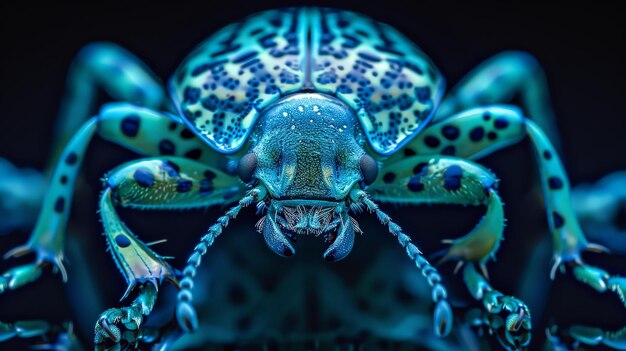 Photo une superbe photographie rapprochée d'un coléoptère métallique bleu