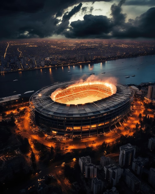 Photo superbe photographie d'un stade de football en feu