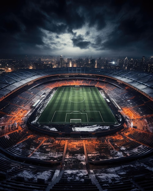 Une superbe photographie d'un stade de football en feu.