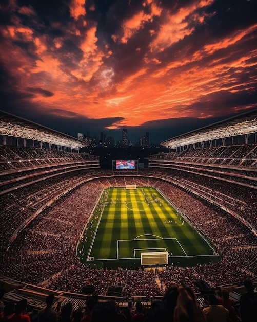 Une superbe photographie d'un stade de football en feu.