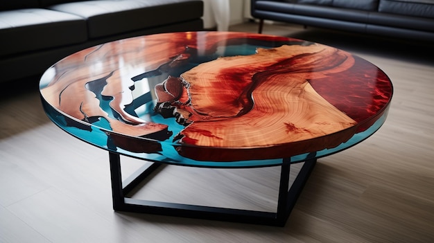 Table en bois et résine époxy noire transparente