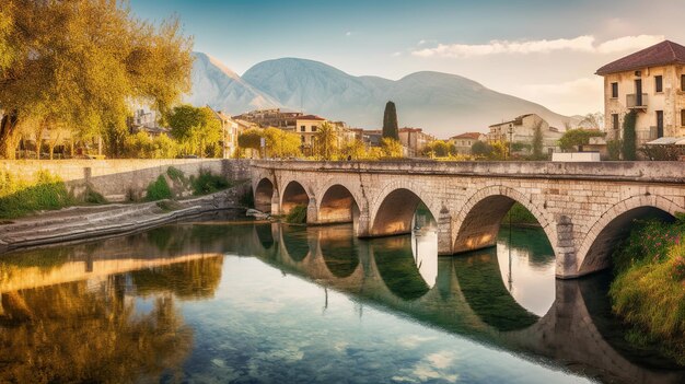 Superbe vue printanière sur le pont Old Mes Magnifique matin Generative ai