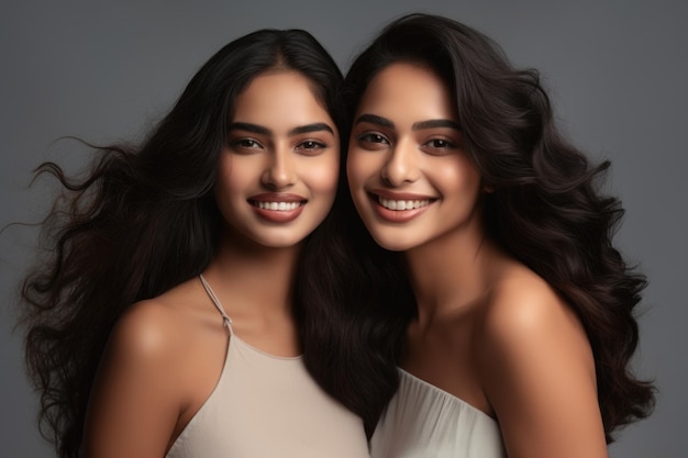 Superbes jolies deux femmes avec un beau sourire publicité de dents blanches pour un sourire parfait pr