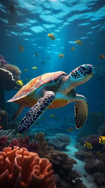 Superbes paysages sous-marins de poissons et de tortues multicolores