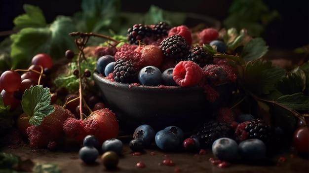 Superfood Smoothie Artistry Vibrant Berries Verts feuillus et herbes exotiques Generative Ai