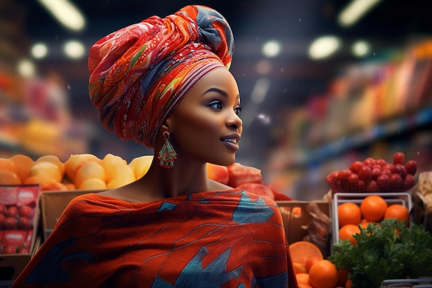 Un supermarché Shopping pour une dame africaine générative par Ai