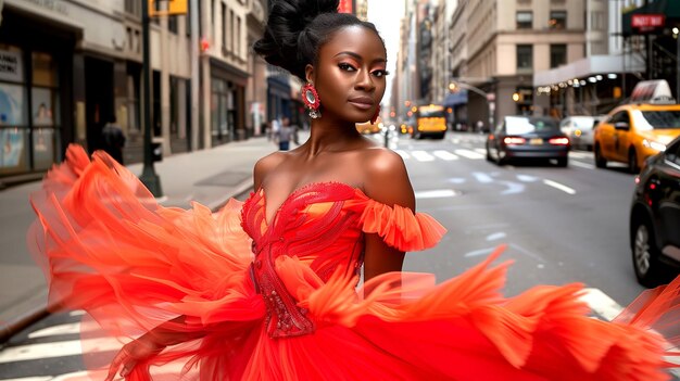 Photo le supermodèle en robe rouge