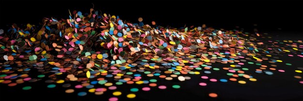 Photo superposition de confettis des milliers de particules de confettis colorés tombent sur une image de fond noir pour le backg