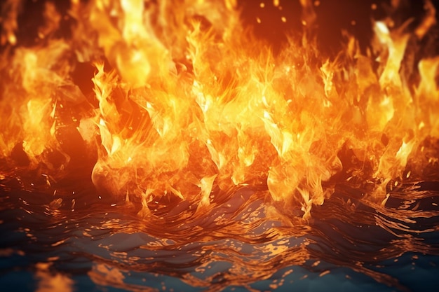 Superpositions de texture de flamme de feu Blaze sur fond isolé avec réflexion de l'eau