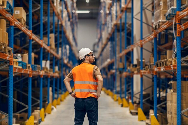 Un superviseur d'entrepôt vérifie les réserves de marchandises en stockage