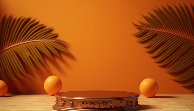 Un support en bois avec des oranges dessus