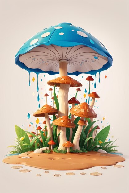 support de champignons sur illustration plate de pluie de sable