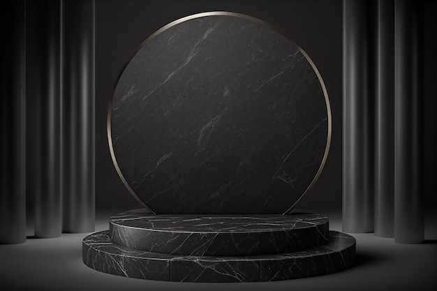 Support de fond de produit de luxe noir ou présentoir de piédestal de podium avec fond de cercle et colonnes