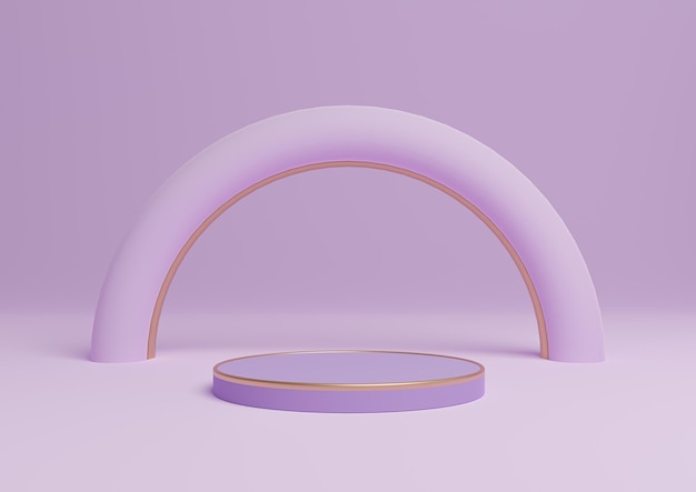 Support de podium d'affichage de produit simple 3D violet pastel ligne dorée arc minimal géométrique luxueux