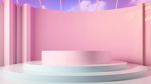 Support de podium de vitrine de produit en rose clair et bleu illustration de rendu 3d IA générative