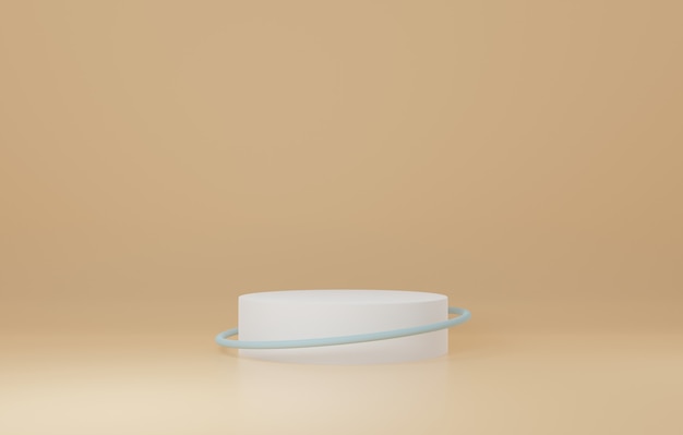 Support de produit de cylindre blanc dans la salle orange, scène de studio pour le produit, conception minimale, rendu 3D