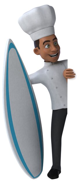 Surf de chef de dessin animé amusant en 3D