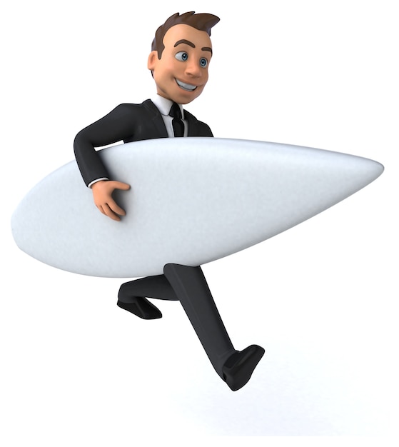 Surf de personnage d'affaires 3D amusant