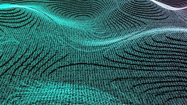 Surface abstraite de particules d'onde avec effet de scintillement arrière-plan de rendu 3d généré par ordinateur comme un terrain ou une surface liquide