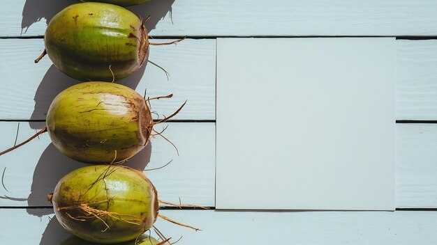 Photo surface en bois blanc avec des noix de coco et un espace vide