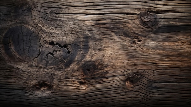 Une surface en bois texturée avec des imperfections et des trous naturels Generative ai