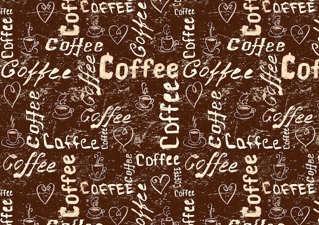 Surface de café marron vintage avec lettrage, coeurs et tasses à café