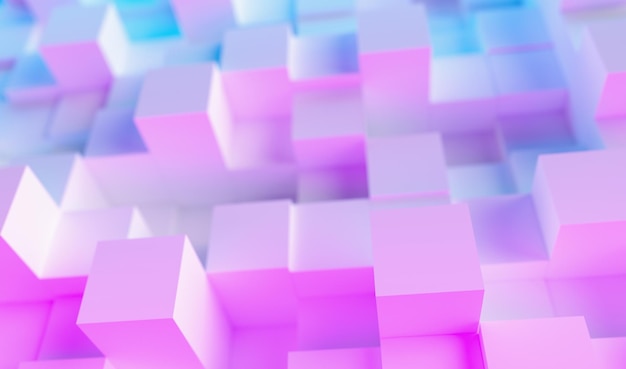 Surface de cubes futuristes néon uv bleu et violet