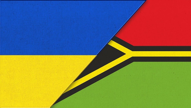 La surface du tissu de l'illustration 3D du drapeau de l'Ukraine et du Vanuatu