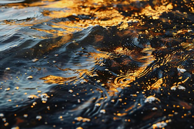 Photo surface d'eau abstraite avec des ondulations et des lumières bokeh dorées