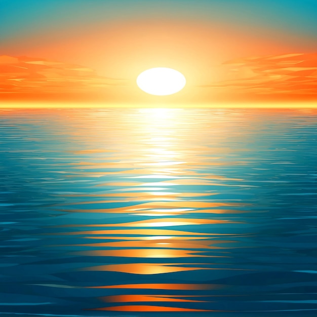Surface d'eau abstraite avec un soleil sphérique à l'horizon Arrière-plan vectoriel technologique AI_Generated