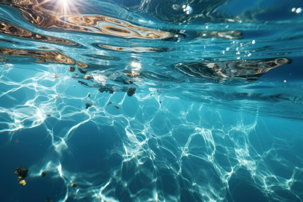 Photo surface d'eau bleue claire avec des reflets lumineux de la lumière du soleil eau ai générative