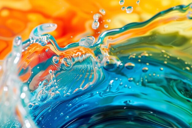 Surface d'eau colorée avec des bulles et des vagues