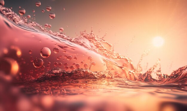 Surface d'eau rose calme avec éclaboussures et bulles