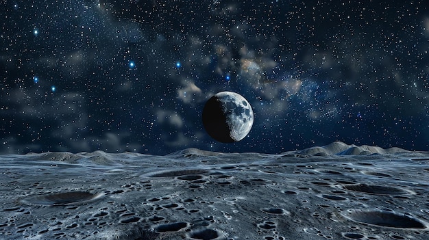 La surface de la lune est un paysage vaste et désolé.