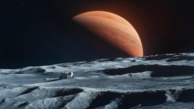 La surface de la Lune et une grande planète en arrière-plan