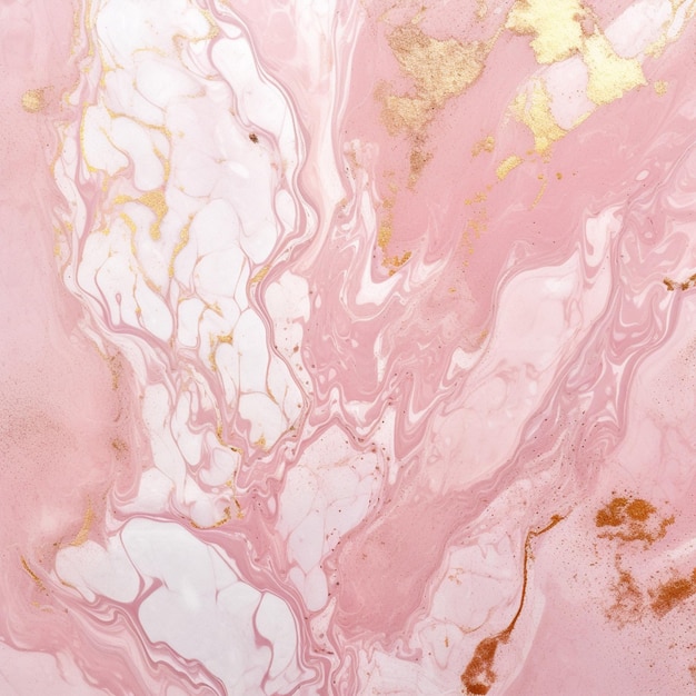 surface marbrée avec feuille d'or et peinture rose ai générative
