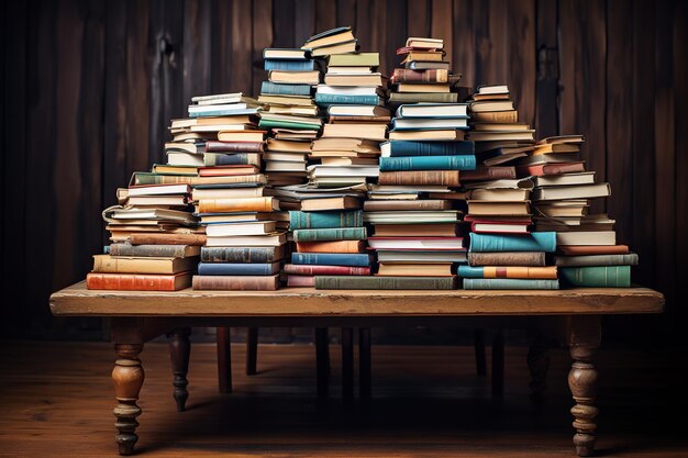 Surface de table avec une pile de livres