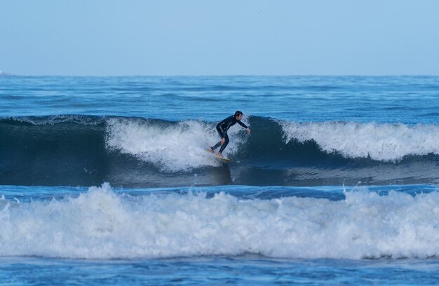 Surfer sur la vague sur la plage de La Serena Chili