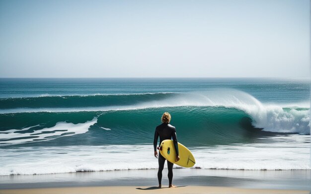 Surfeur anonyme regardant la mer ondulante