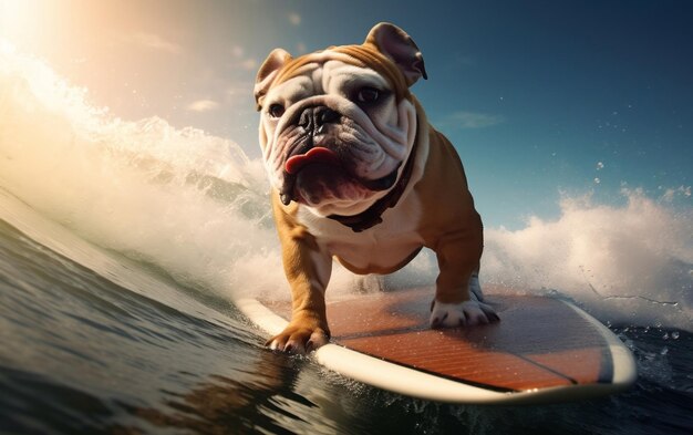 Le surfeur Bulldog profitant d'une aventure sur les vagues AI générative