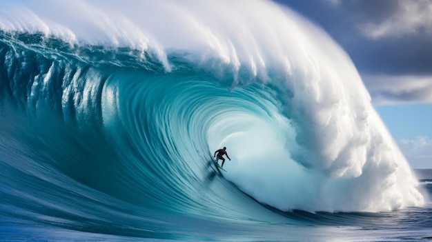 le surfeur coupe une énorme vague au bord de l'eau bleue tunnel ai génératif