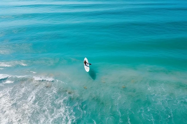 un surfeur dans l'océan avec une planche de surf dans l'eau