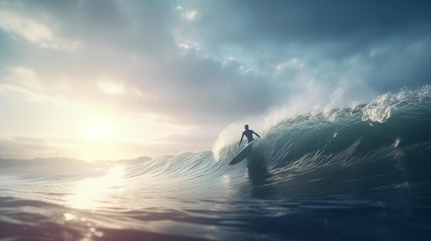 Surfeur dans l'océan avec une planche de surf Generative Ai