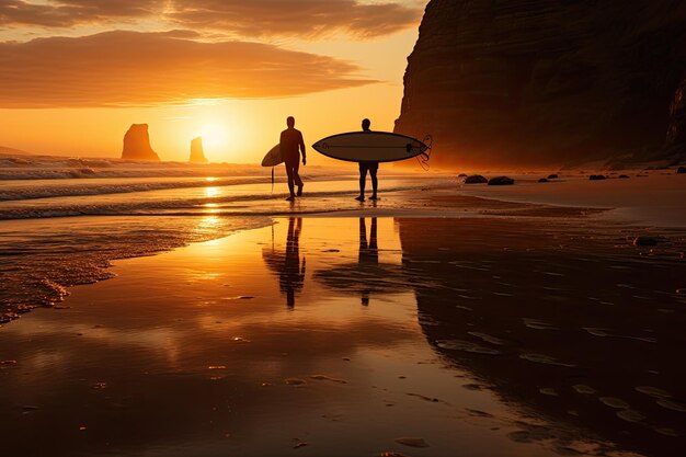 Photo le surfeur solitaire domine la vague d'or à l'aube ia générative