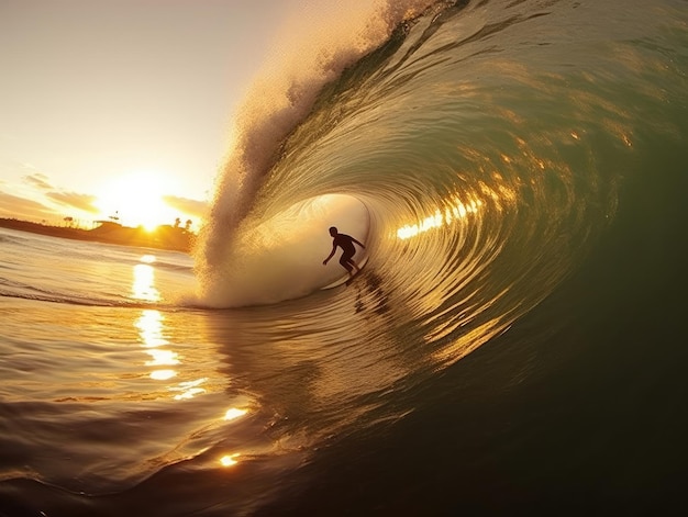 Un surfeur surfe sur une vague dans l'océan.