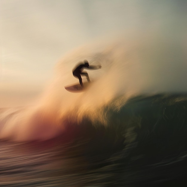 Un surfeur surfe sur une vague devant le soleil.