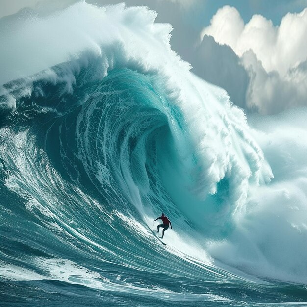 Un surfeur surfe sur une vague devant le soleil.