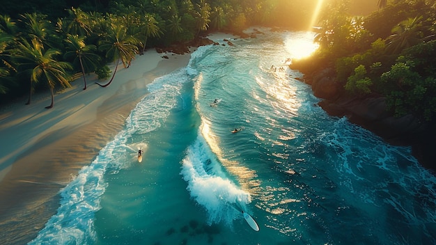 un surfeur sur une vague sur une plage