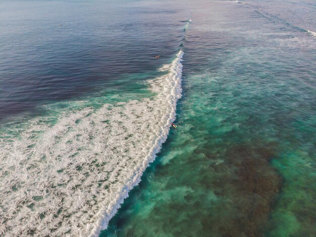 Surfeurs sur les vagues de l'océan, vue de dessus.