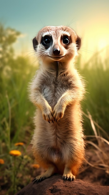 Photo suricate curieuse debout sur ses pattes arrière papier peint pour le téléphone